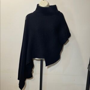 Asymmetrical Black Turtleneck Poncho Sweater